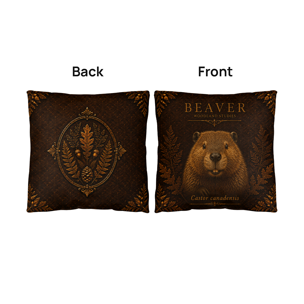 Beaver Woodland Pillow, Rustic Throw Pillow, Cabin Decor Cushion, Lodge Style Accent, Wildlife Home Decor