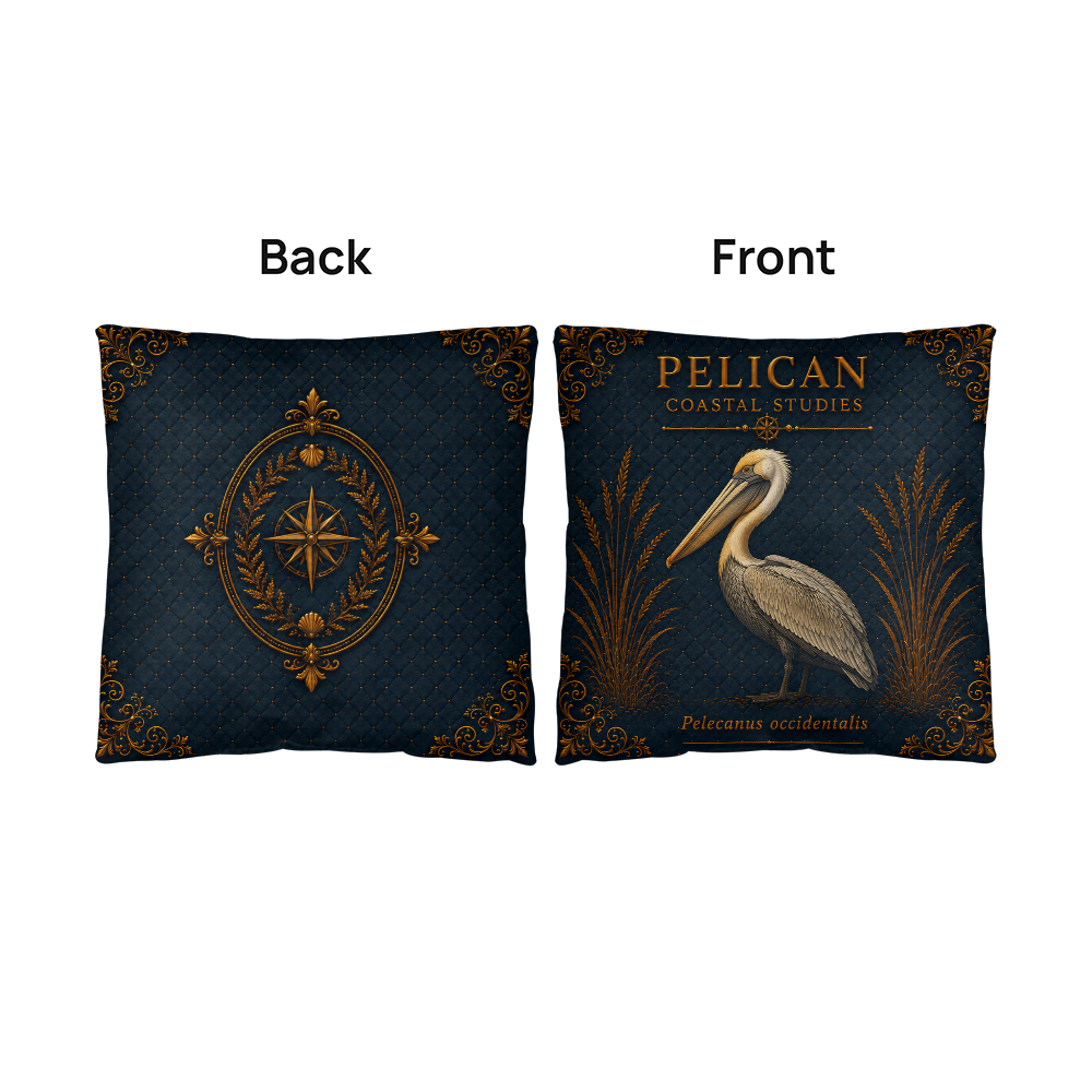 Pelican Coastal Pillow, Nautical Throw Pillow, Navy Coastal Cushion, Beach House & Lake House Decor, Coastal Grandma Style