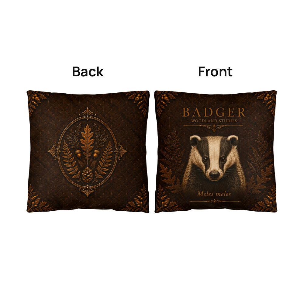Badger Woodland Pillow, Rustic Throw Pillow, Cabin Decor Cushion, Lodge Style Accent, Wildlife Home Decor