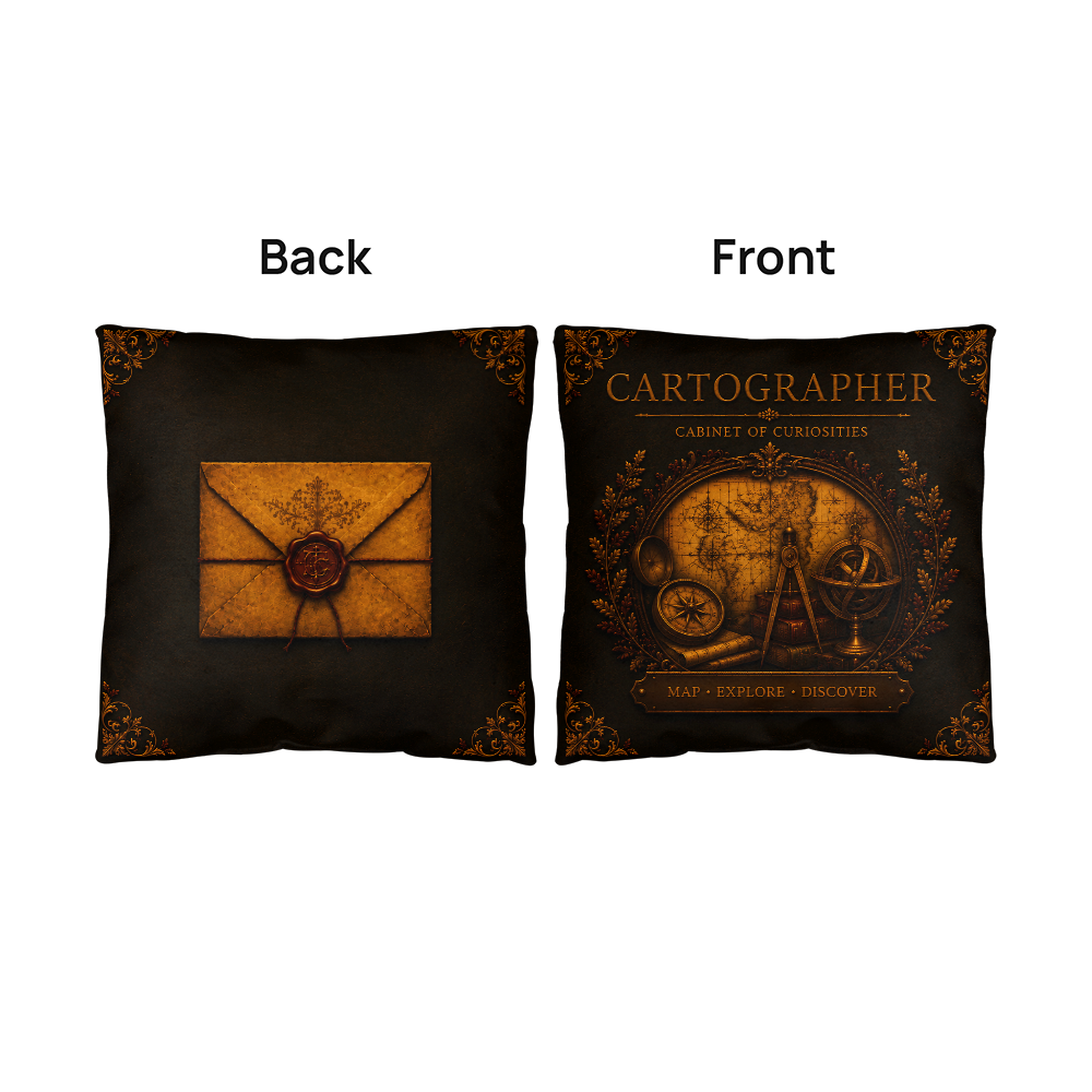 Cartographer Cabinet of Curiosities Pillow, Dark Academia Throw Pillow, Library Decor Cushion, Museum Style Home Accent
