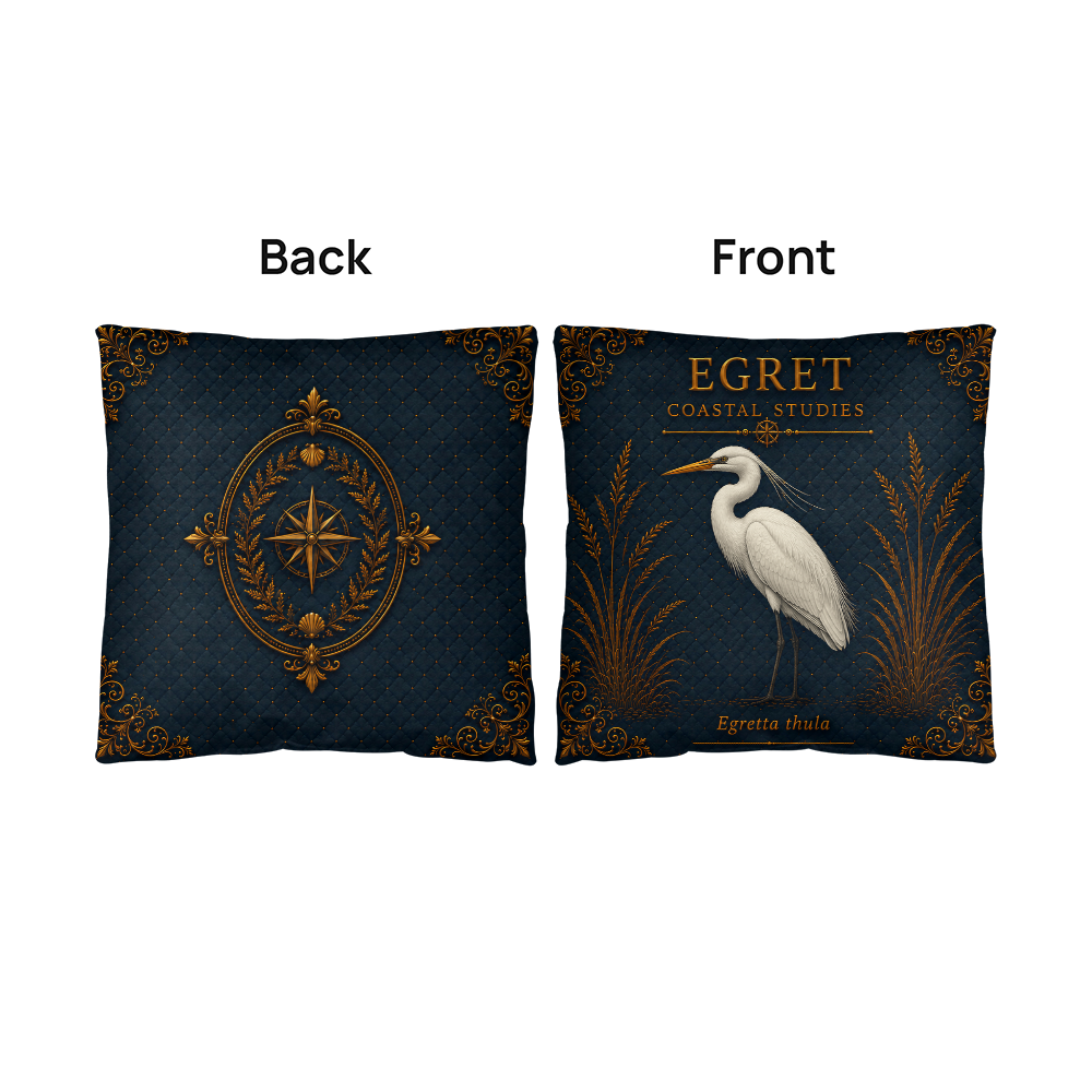 Egret Coastal Pillow, Nautical Throw Pillow, Navy Coastal Cushion, Beach House & Lake House Decor, Coastal Grandma Style