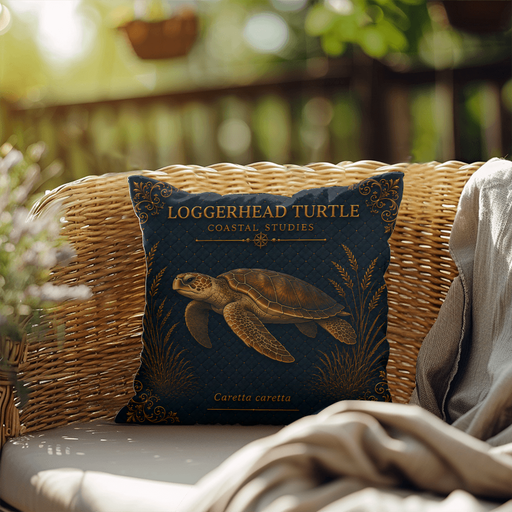 Loggerhead Turtle Coastal Pillow, Nautical Throw Pillow, Navy Coastal Cushion, Beach House & Lake House Decor, Coastal Grandma Style