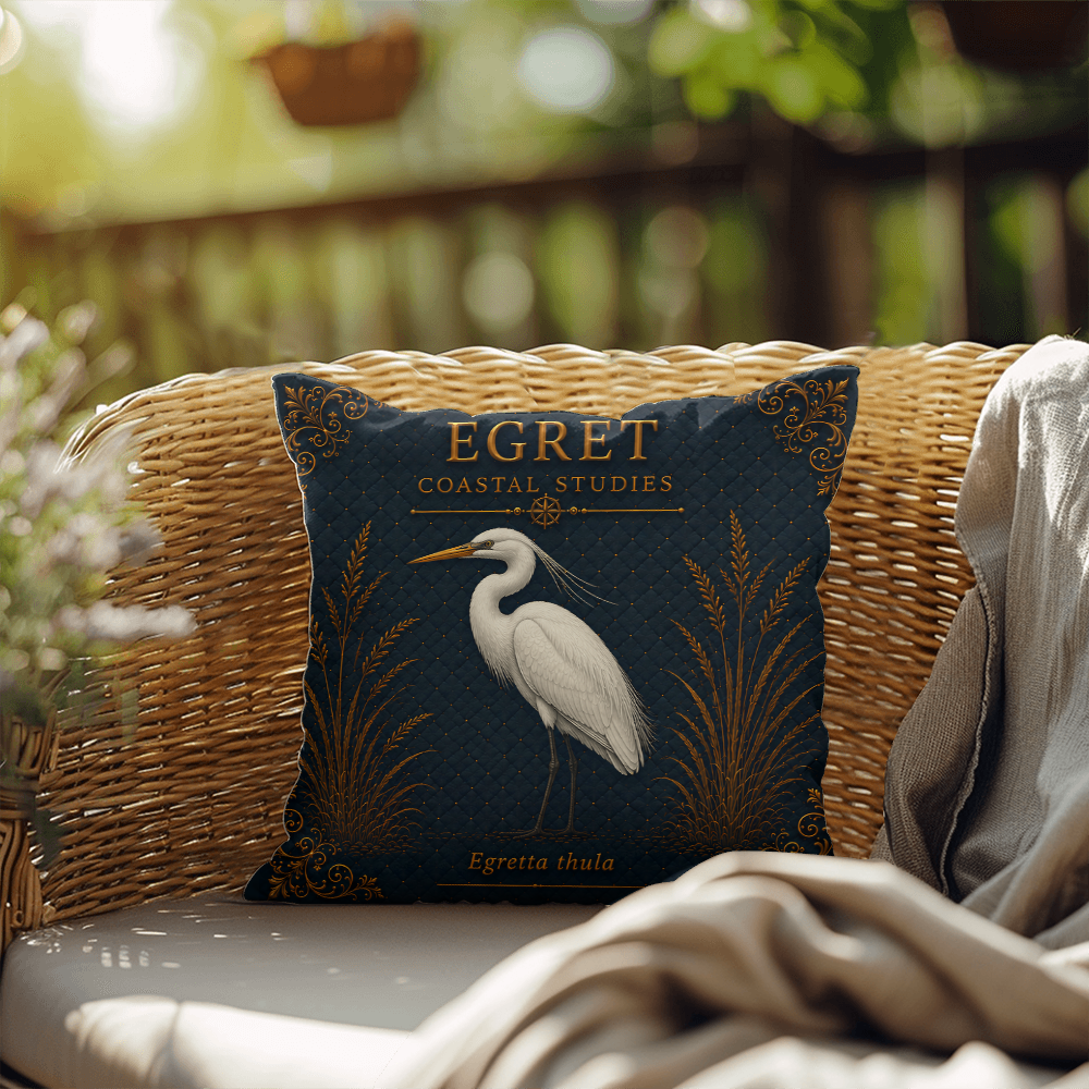 Egret Coastal Pillow, Nautical Throw Pillow, Navy Coastal Cushion, Beach House & Lake House Decor, Coastal Grandma Style
