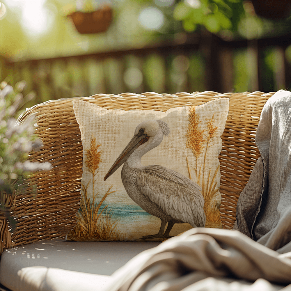 Outdoor Coastal Pelican Pillow – Reversible Premium Throw Cushion for Patio, Porch & Lake House
