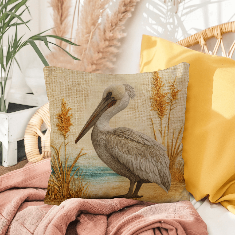 Outdoor Coastal Pelican Pillow – Reversible Premium Throw Cushion for Patio, Porch & Lake House