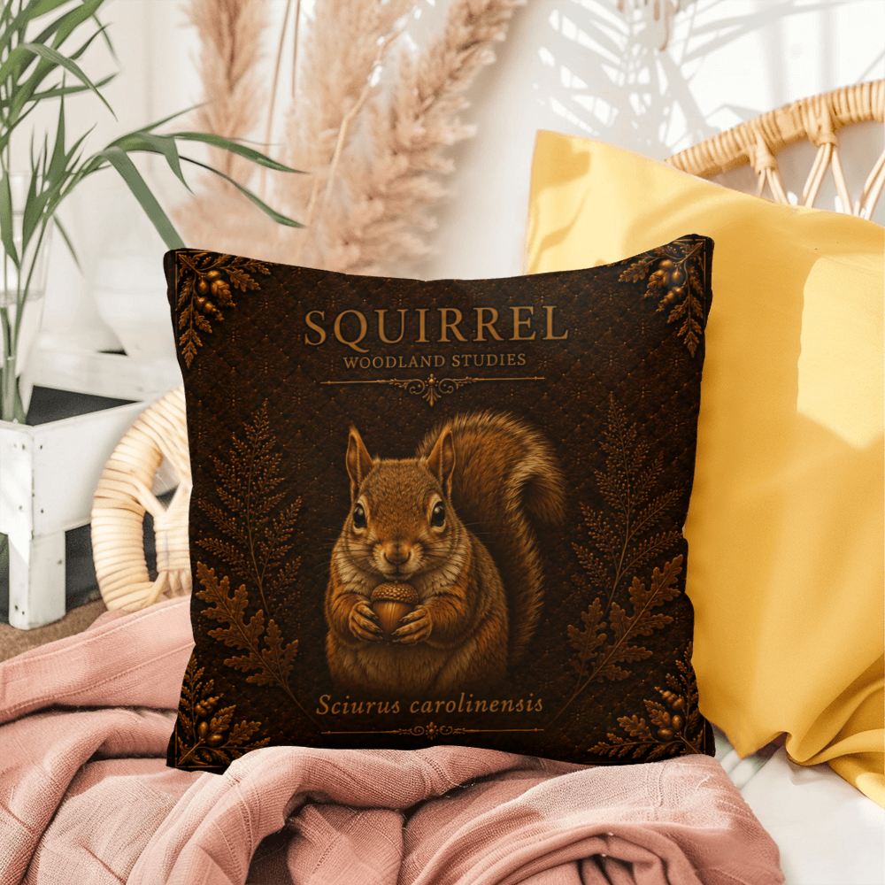 Squirrel Woodland Pillow, Rustic Throw Pillow, Cabin Decor Cushion, Lodge Style Accent, Wildlife Home Decor