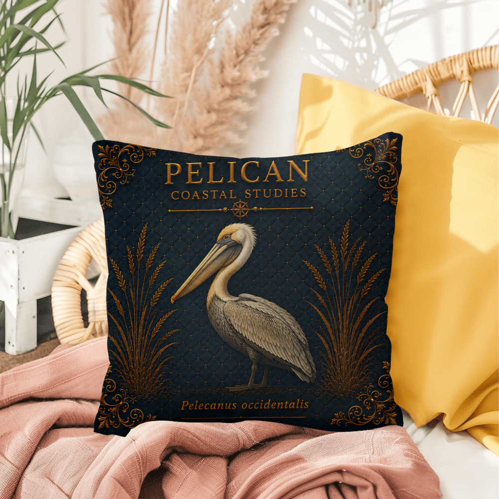 Pelican Coastal Pillow, Nautical Throw Pillow, Navy Coastal Cushion, Beach House & Lake House Decor, Coastal Grandma Style