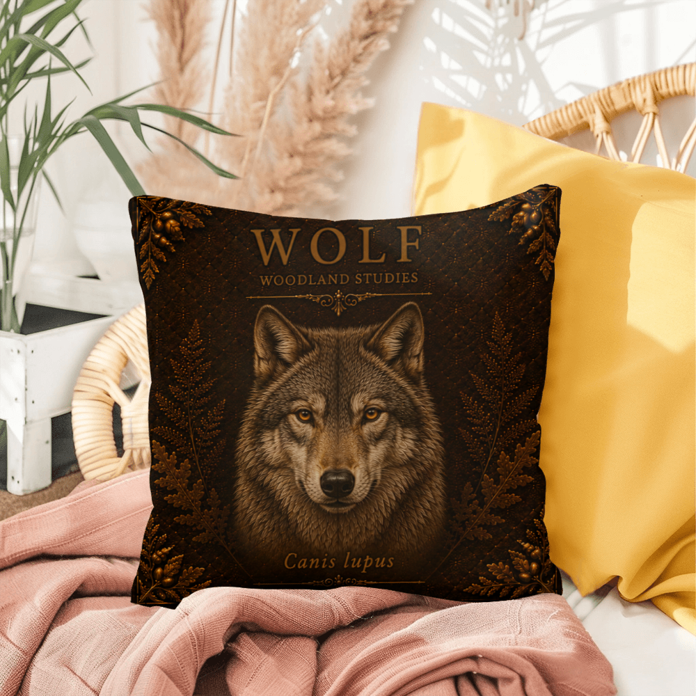 Wolf Woodland Pillow, Rustic Throw Pillow, Cabin Decor Cushion, Lodge Style Accent, Wildlife Home Decor