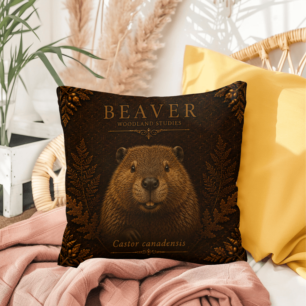 Beaver Woodland Pillow, Rustic Throw Pillow, Cabin Decor Cushion, Lodge Style Accent, Wildlife Home Decor