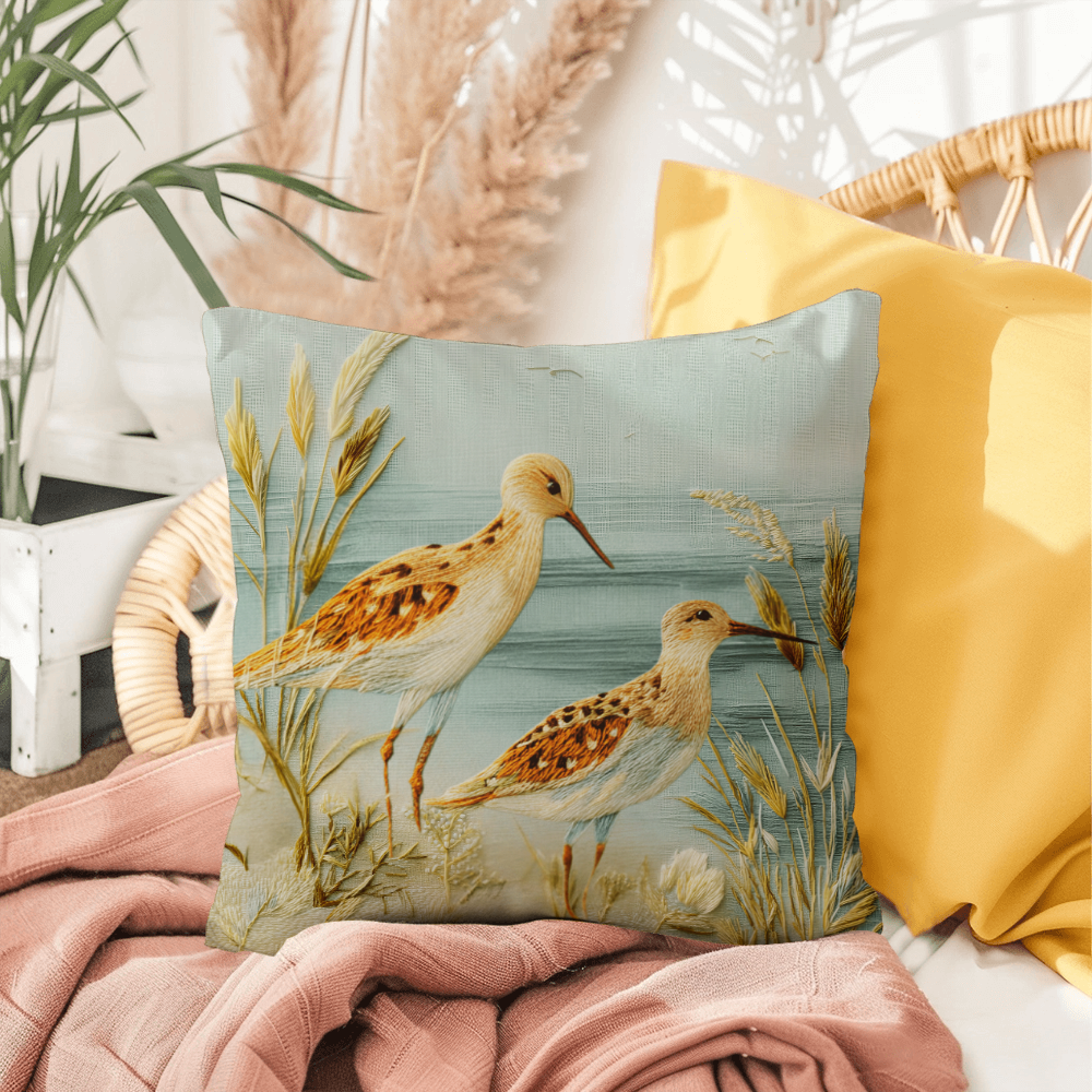 Outdoor Coastal Sandpiper Pillow – Reversible Premium Throw Cushion for Patio, Porch & Lake House