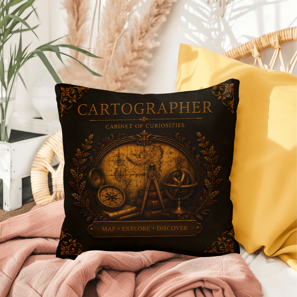 Cartographer Cabinet of Curiosities Pillow, Dark Academia Throw Pillow, Library Decor Cushion, Museum Style Home Accent