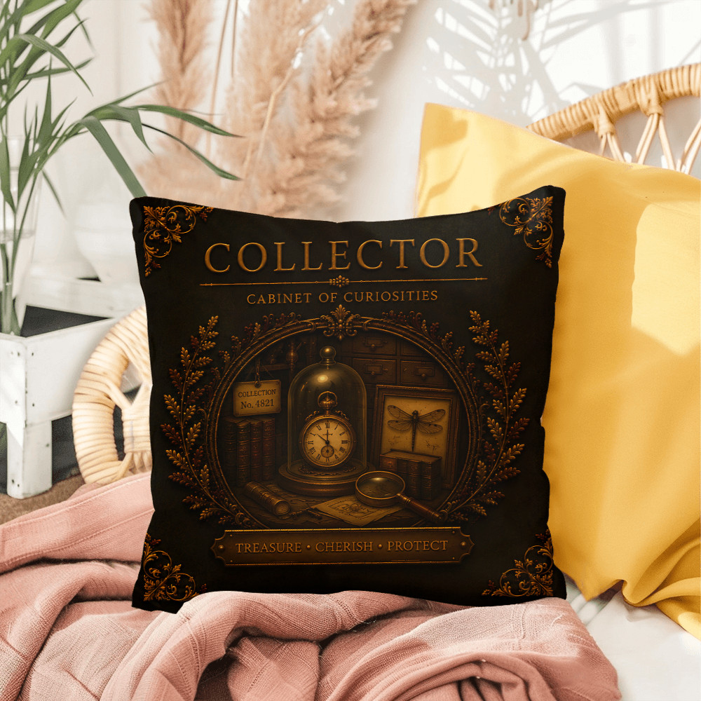 Collector Cabinet of Curiosities Pillow, Dark Academia Throw Pillow, Library Decor Cushion, Museum Style Home Accent