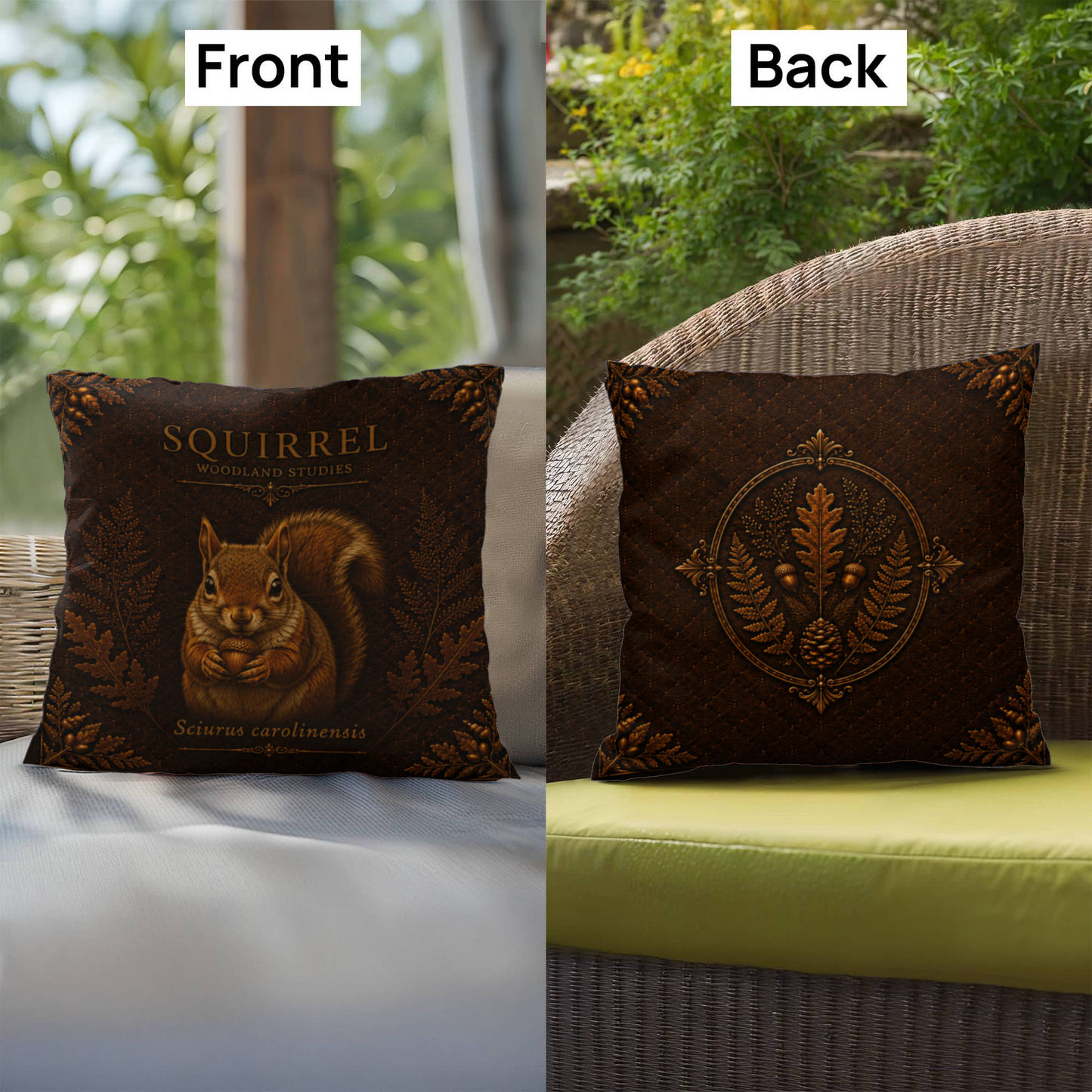 Squirrel Woodland Pillow, Rustic Throw Pillow, Cabin Decor Cushion, Lodge Style Accent, Wildlife Home Decor