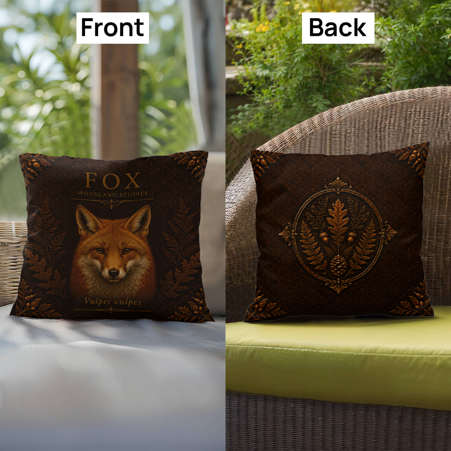 Fox Woodland Pillow, Rustic Throw Pillow, Cabin Decor Cushion, Lodge Style Accent, Wildlife Home Decor