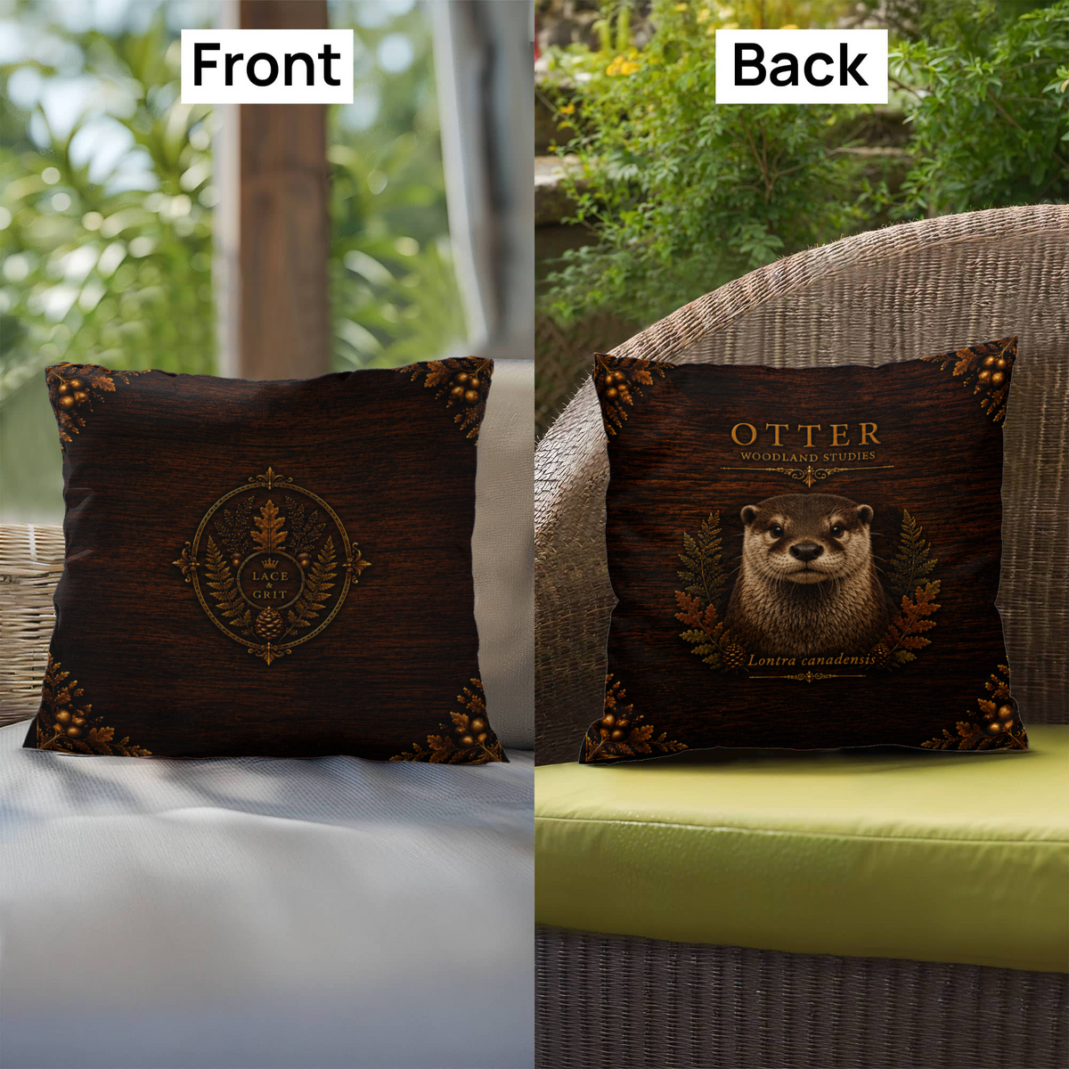 Otter Outdoor Pillow, Woodland Animal Decor, Polyester Patio Cushion, Rustic Cabin Accent, Nature Lover Gift