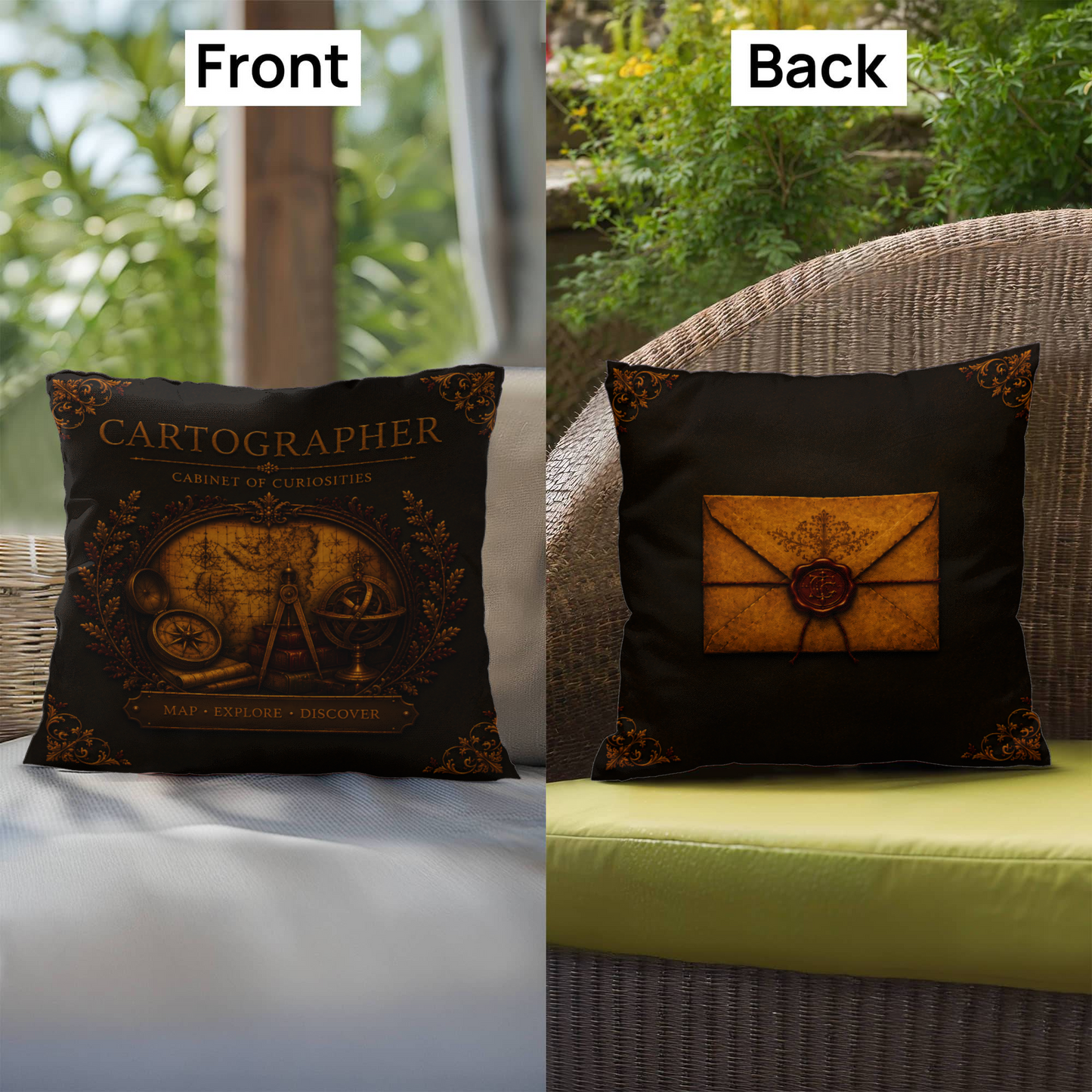 Cartographer Cabinet of Curiosities Pillow, Dark Academia Throw Pillow, Library Decor Cushion, Museum Style Home Accent