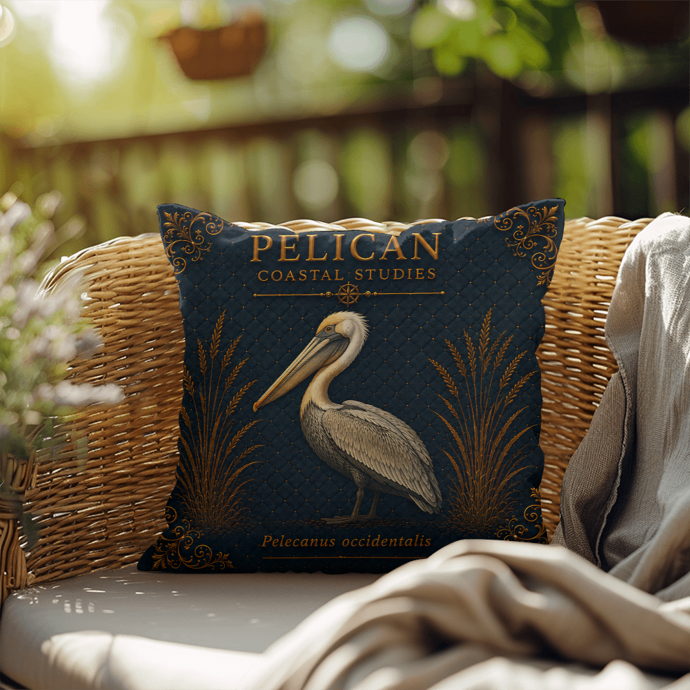 Pelican Coastal Pillow, Nautical Throw Pillow, Navy Coastal Cushion, Beach House & Lake House Decor, Coastal Grandma Style