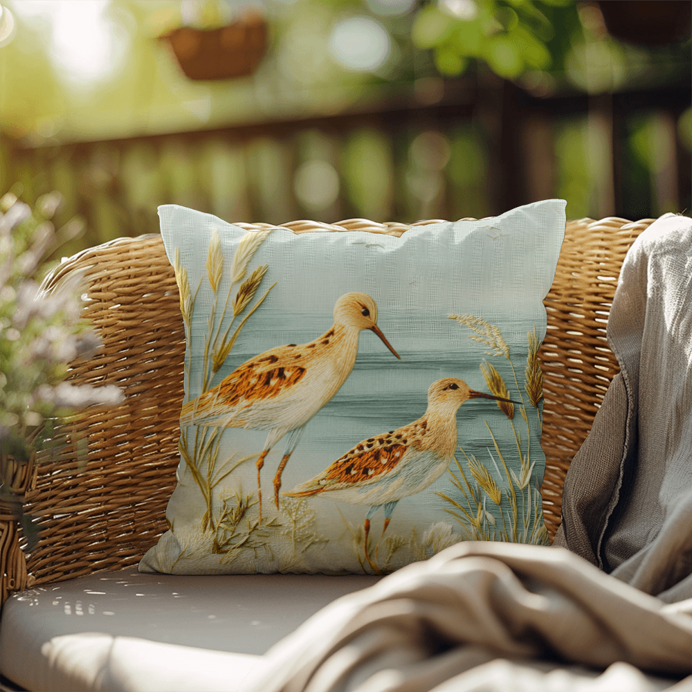Outdoor Coastal Sandpiper Pillow – Reversible Premium Throw Cushion for Patio, Porch & Lake House
