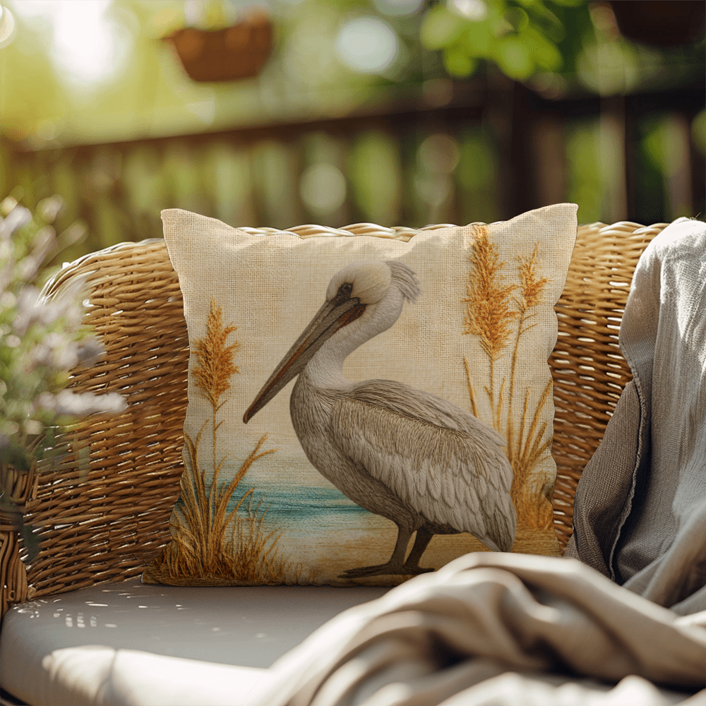 Outdoor Coastal Pelican Pillow – Reversible Premium Throw Cushion for Patio, Porch & Lake House