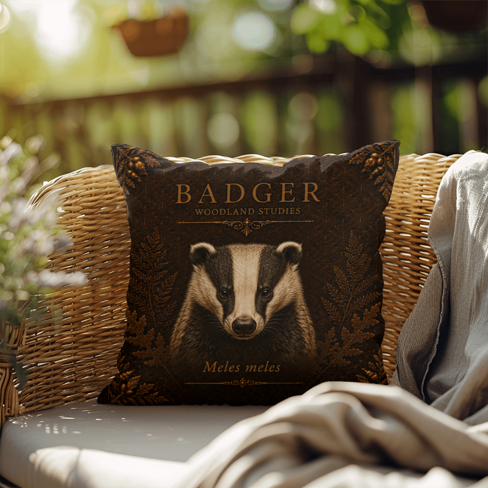 Badger Woodland Pillow, Rustic Throw Pillow, Cabin Decor Cushion, Lodge Style Accent, Wildlife Home Decor