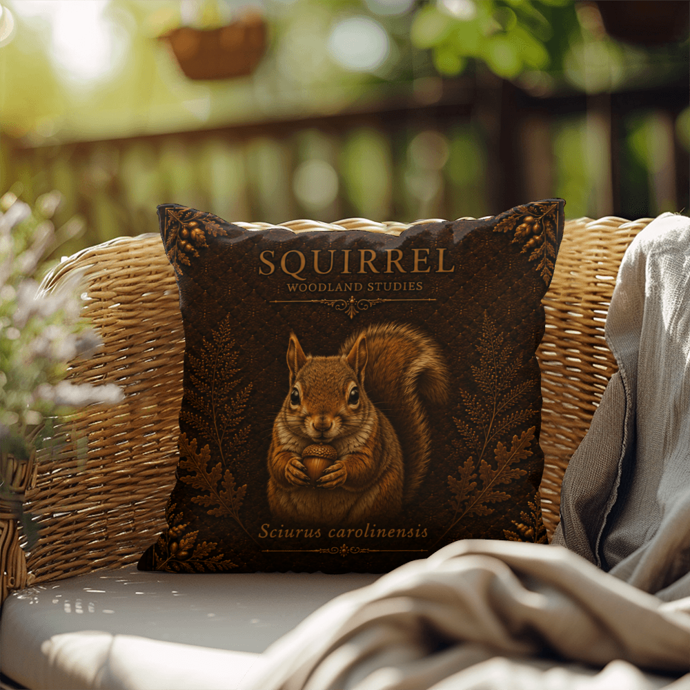 Squirrel Woodland Pillow, Rustic Throw Pillow, Cabin Decor Cushion, Lodge Style Accent, Wildlife Home Decor