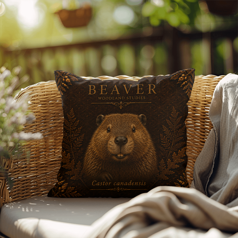Beaver Woodland Pillow, Rustic Throw Pillow, Cabin Decor Cushion, Lodge Style Accent, Wildlife Home Decor