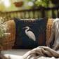 Egret Coastal Pillow, Nautical Throw Pillow, Navy Coastal Cushion, Beach House & Lake House Decor, Coastal Grandma Style