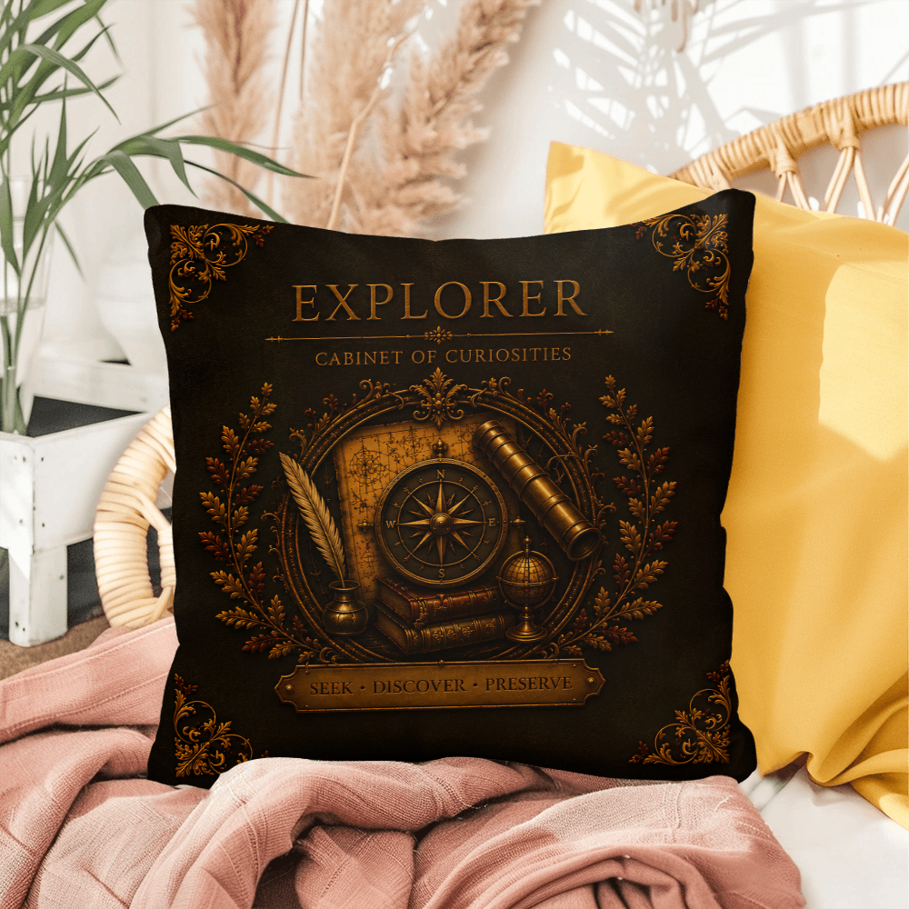 Explorer Cabinet of Curiosities Pillow, Dark Academia Throw Pillow, Library Decor Cushion, Museum Style Home Accent