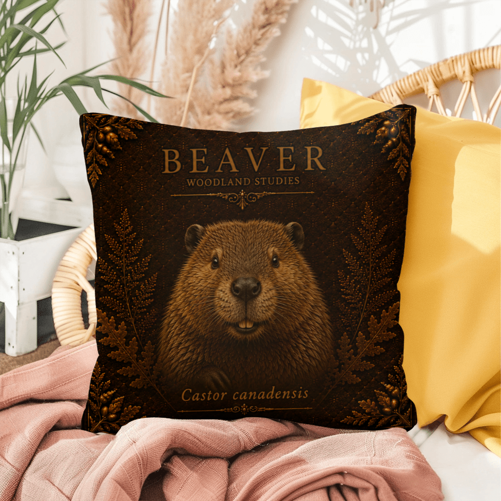 Beaver Woodland Pillow, Rustic Throw Pillow, Cabin Decor Cushion, Lodge Style Accent, Wildlife Home Decor