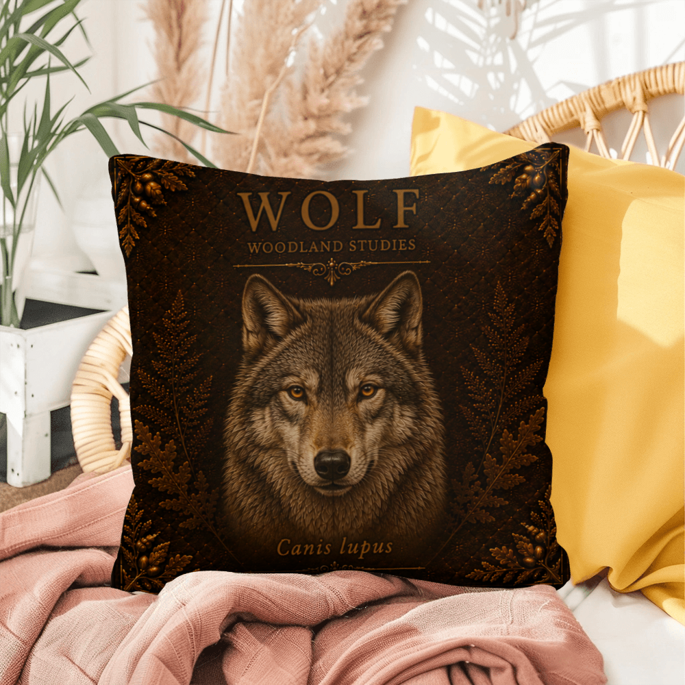 Wolf Woodland Pillow, Rustic Throw Pillow, Cabin Decor Cushion, Lodge Style Accent, Wildlife Home Decor