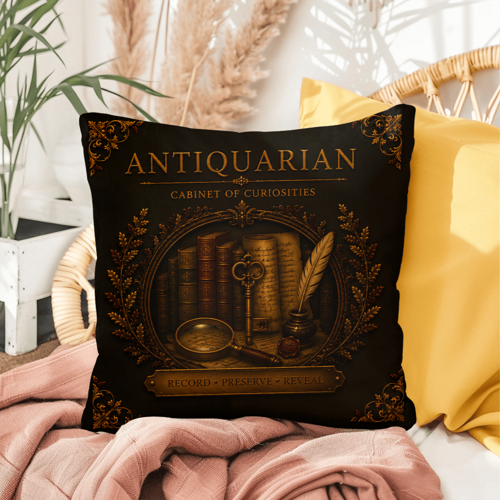 Antiquarian Cabinet of Curiosities Pillow, Dark Academia Throw Pillow, Library Decor Cushion, Museum Style Home Accent