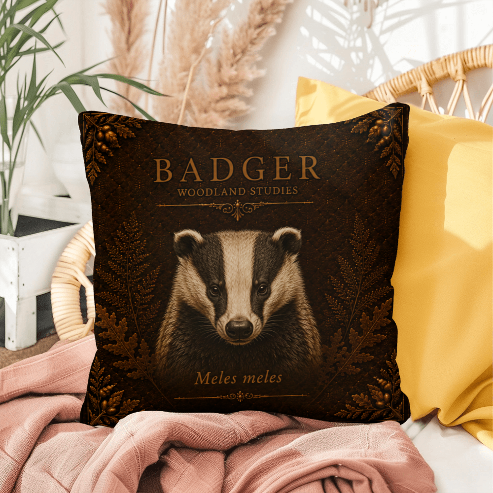 Badger Woodland Pillow, Rustic Throw Pillow, Cabin Decor Cushion, Lodge Style Accent, Wildlife Home Decor