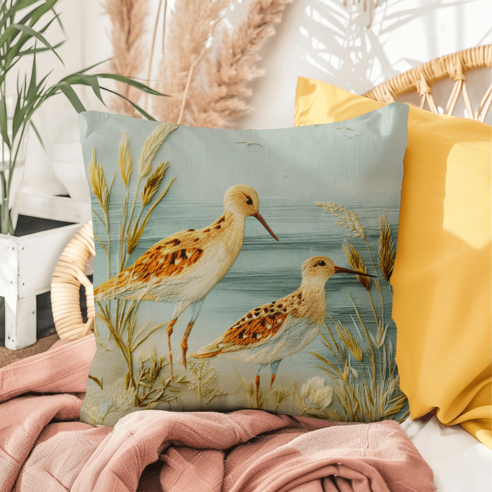 Outdoor Coastal Sandpiper Pillow – Reversible Premium Throw Cushion for Patio, Porch & Lake House