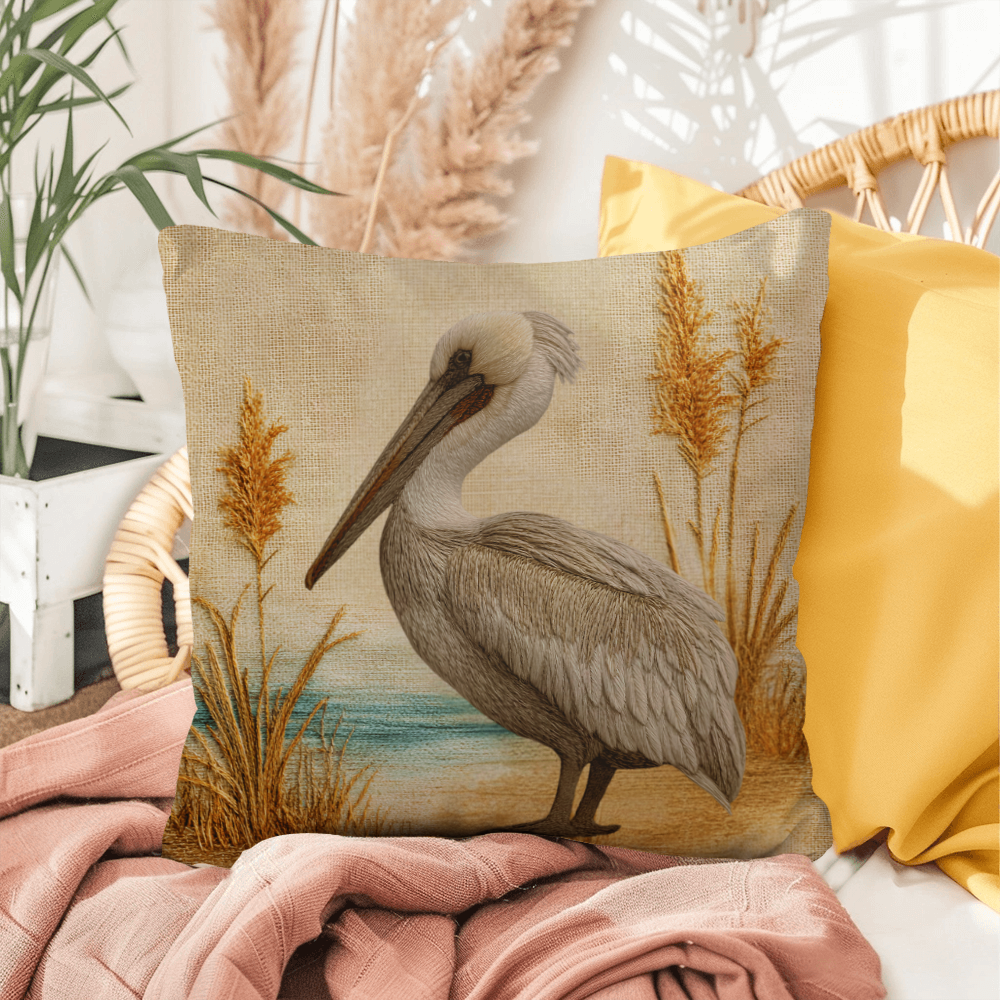 Outdoor Coastal Pelican Pillow – Reversible Premium Throw Cushion for Patio, Porch & Lake House