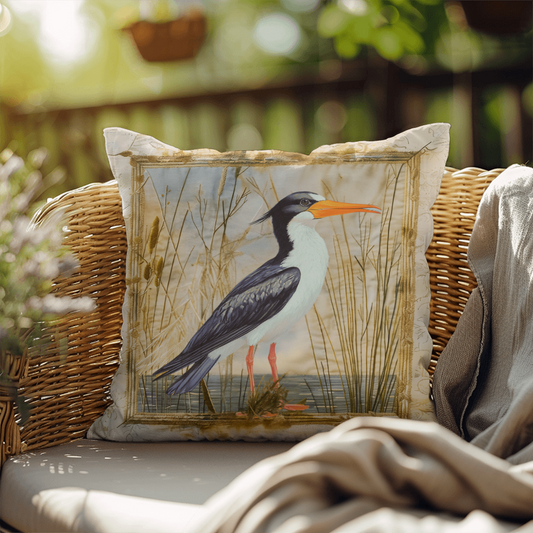 Black Skimmer Coastal Accent Pillow – Reversible Premium Indoor Outdoor Cushion