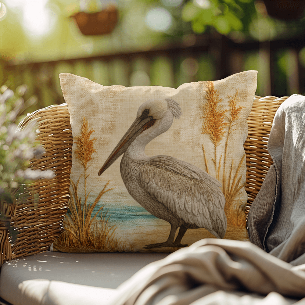 Outdoor Coastal Pelican Pillow – Reversible Premium Throw Cushion for Patio, Porch & Lake House