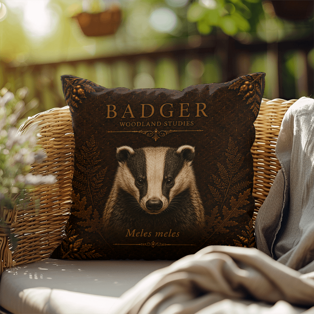 Badger Woodland Pillow, Rustic Throw Pillow, Cabin Decor Cushion, Lodge Style Accent, Wildlife Home Decor