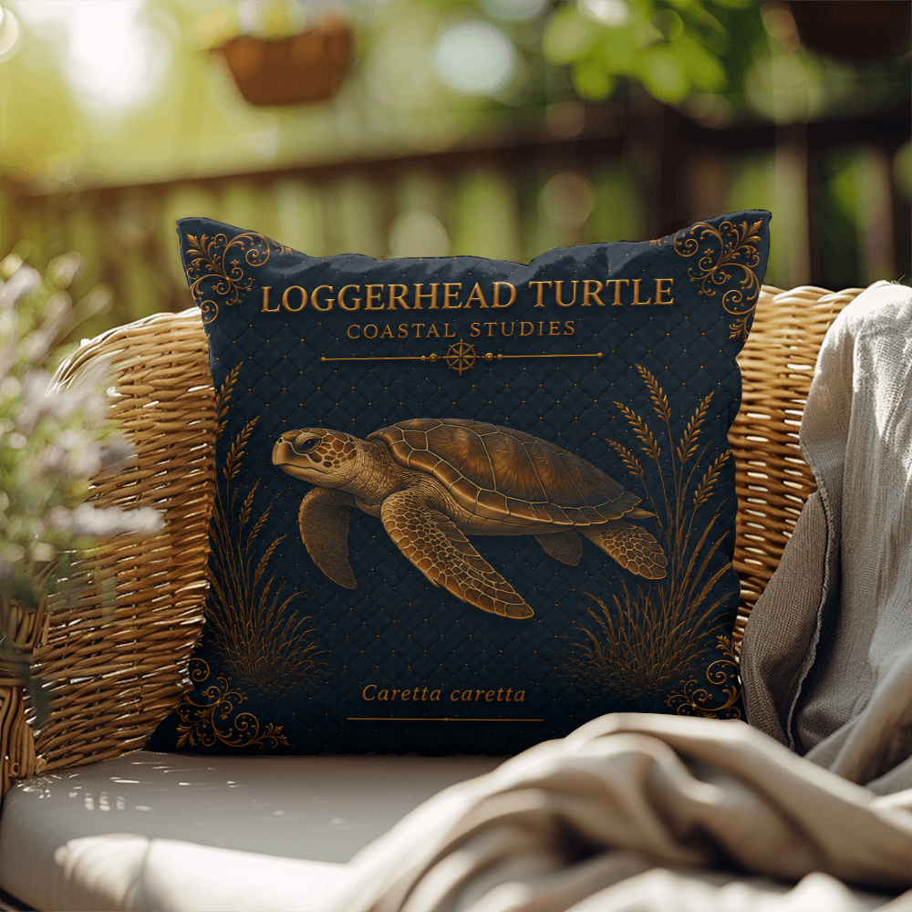 Loggerhead Turtle Coastal Pillow, Nautical Throw Pillow, Navy Coastal Cushion, Beach House & Lake House Decor, Coastal Grandma Style