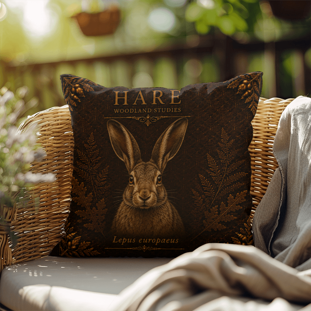 Hare Woodland Pillow, Rustic Throw Pillow, Cabin Decor Cushion, Lodge Style Accent, Wildlife Home Decor