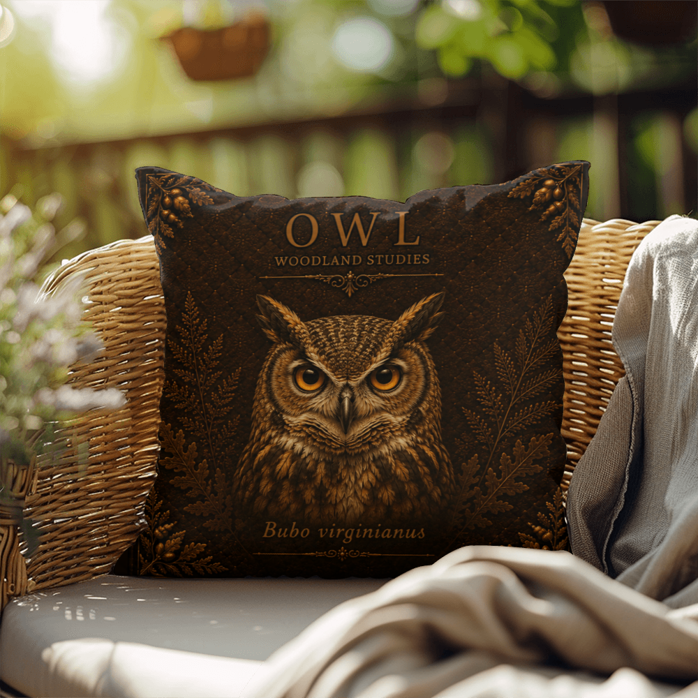 Owl Woodland Pillow, Rustic Throw Pillow, Cabin Decor Cushion, Lodge Style Accent, Wildlife Home Decor