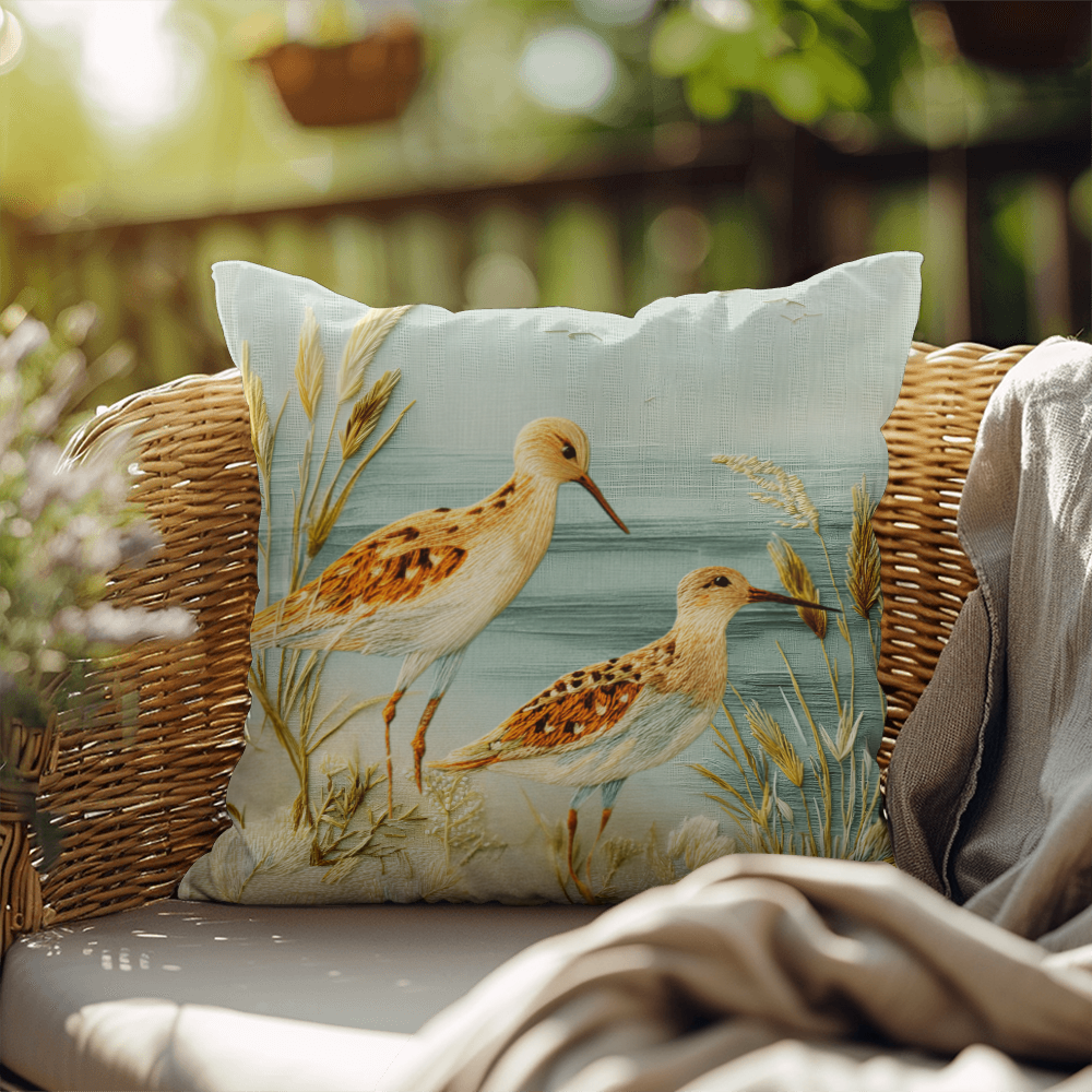 Outdoor Coastal Sandpiper Pillow – Reversible Premium Throw Cushion for Patio, Porch & Lake House