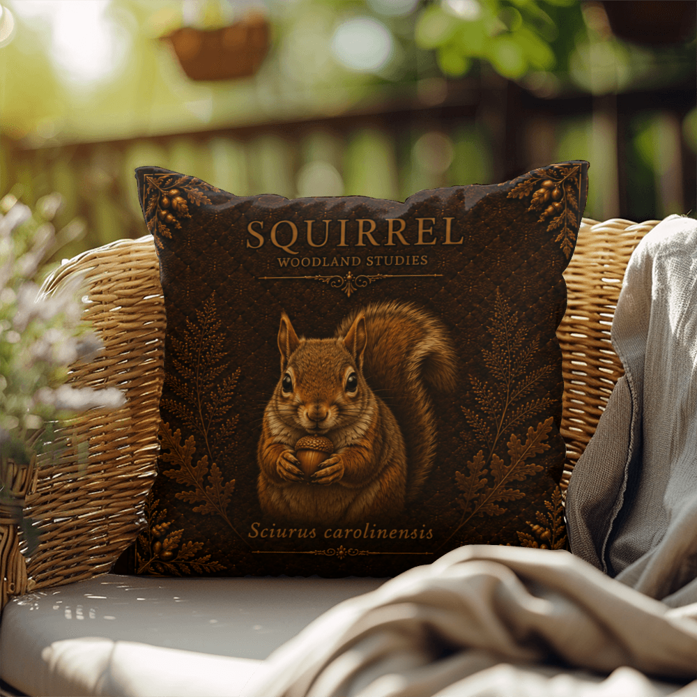 Squirrel Woodland Pillow, Rustic Throw Pillow, Cabin Decor Cushion, Lodge Style Accent, Wildlife Home Decor