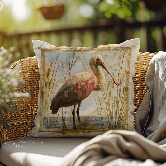 Spoonbill Coastal Accent Pillow – Reversible Premium Indoor Outdoor Cushion