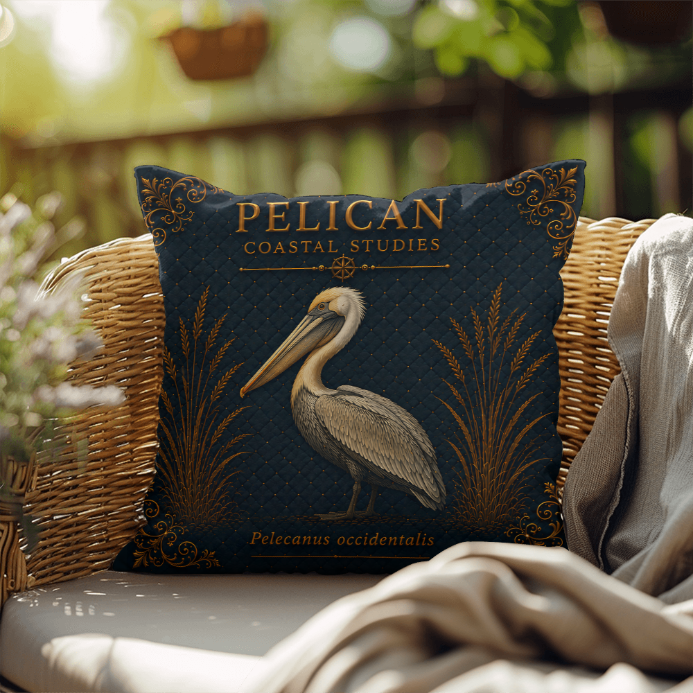 Pelican Coastal Pillow, Nautical Throw Pillow, Navy Coastal Cushion, Beach House & Lake House Decor, Coastal Grandma Style