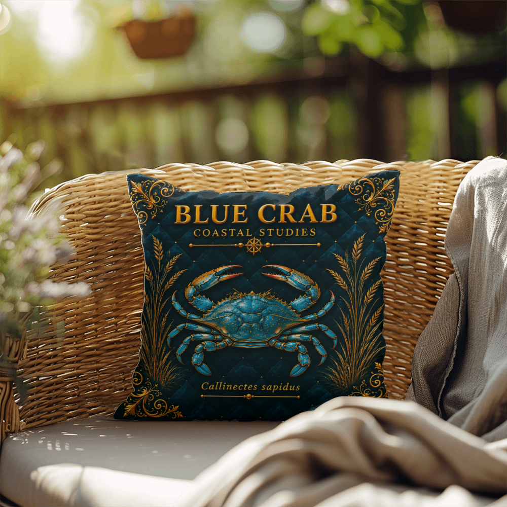Blue Crab Outdoor Pillow | Coastal Patio Decor | Lace & Grit