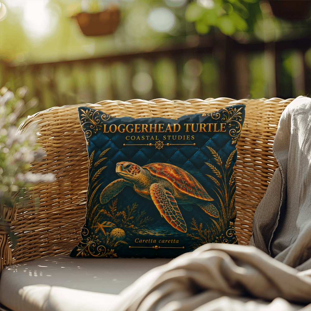 Loggerhead Turtle Outdoor Pillow | Coastal Patio Decor | Lace & Grit
