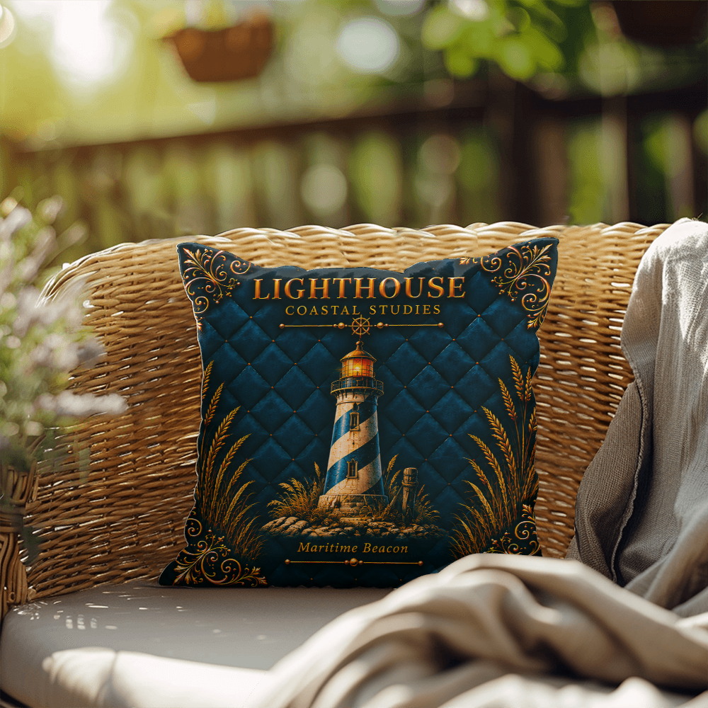 Lighthouse Outdoor Pillow | Coastal Patio Decor | Lace & Grit