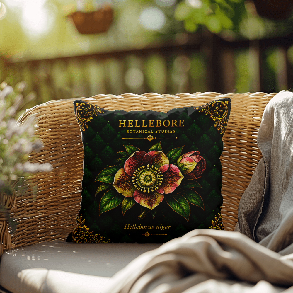 Hellebore Outdoor Pillow | Botanical Patio Decor | Lace & Grit