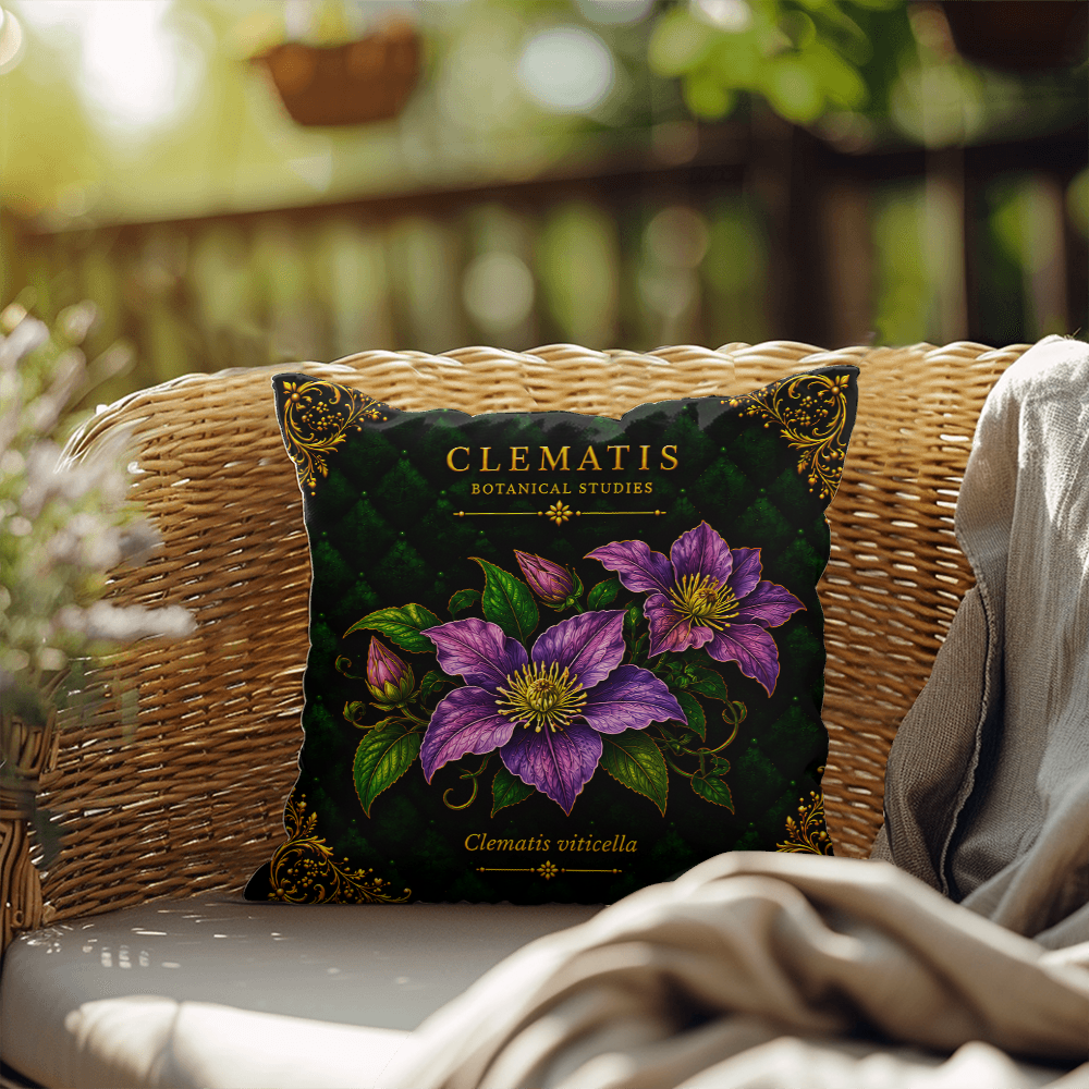 Clematis Outdoor Pillow | Botanical Patio Decor | Lace & Grit