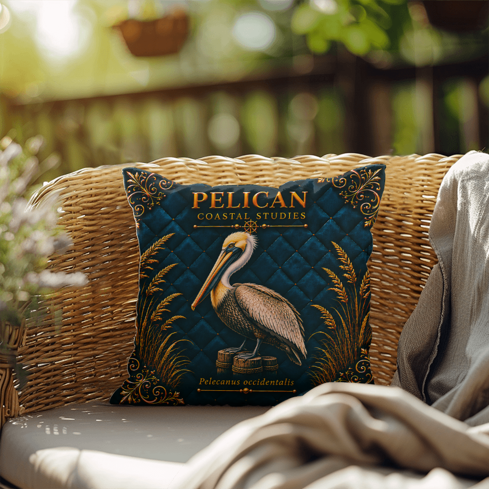 Pelican Outdoor Pillow | Coastal Patio Decor | Lace & Grit